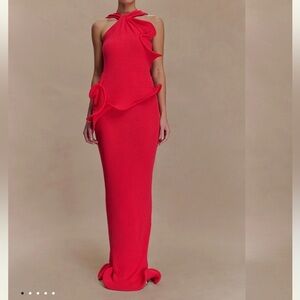 NWT. MESHKI Caprice Halter Knit Maxi Dress - Red